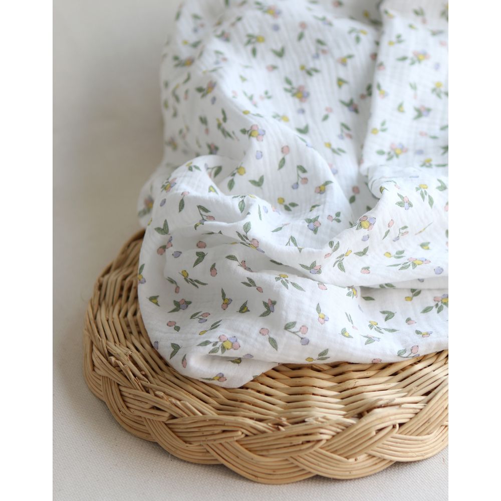 copy of ROZEN - Double gaze de coton BIO blanc motif exclusif bleu cobalt