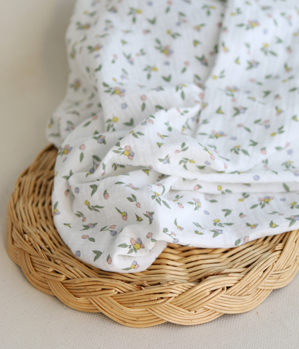 copy of ROZEN - Double gaze de coton BIO blanc motif exclusif bleu cobalt