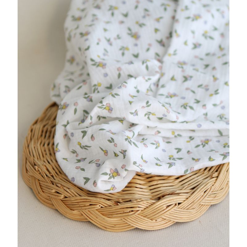 copy of ROZEN - Double gaze de coton BIO blanc motif exclusif bleu cobalt