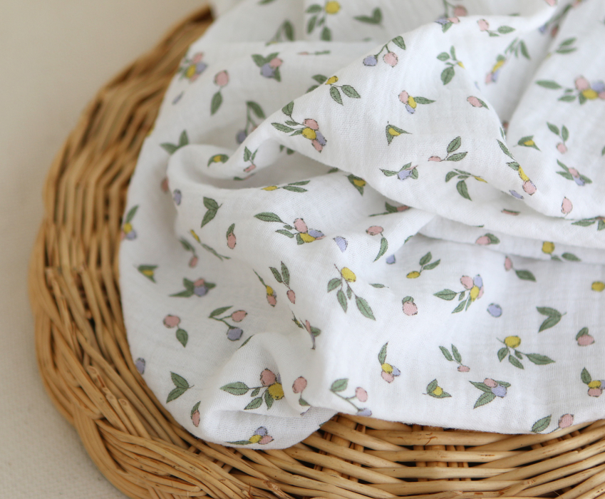 copy of ROZEN - Double gaze de coton BIO blanc motif exclusif bleu cobalt