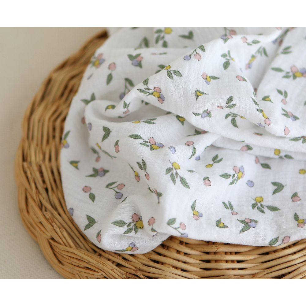 copy of ROZEN - Double gaze de coton BIO blanc motif exclusif bleu cobalt