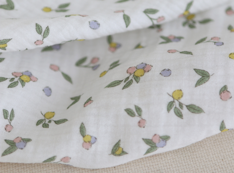 copy of ROZEN - Double gaze de coton BIO blanc motif exclusif bleu cobalt