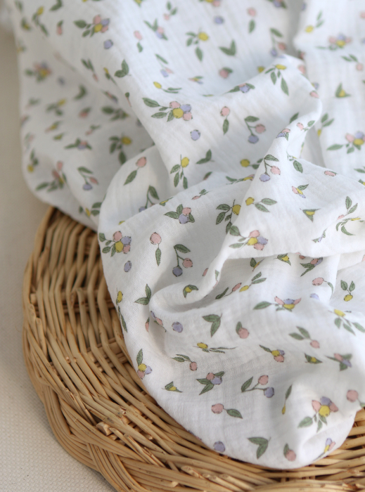 copy of ROZEN - Double gaze de coton BIO blanc motif exclusif bleu cobalt