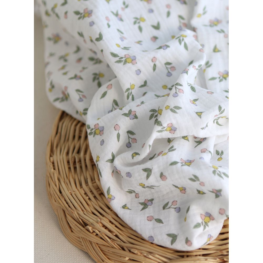 copy of ROZEN - Double gaze de coton BIO blanc motif exclusif bleu cobalt