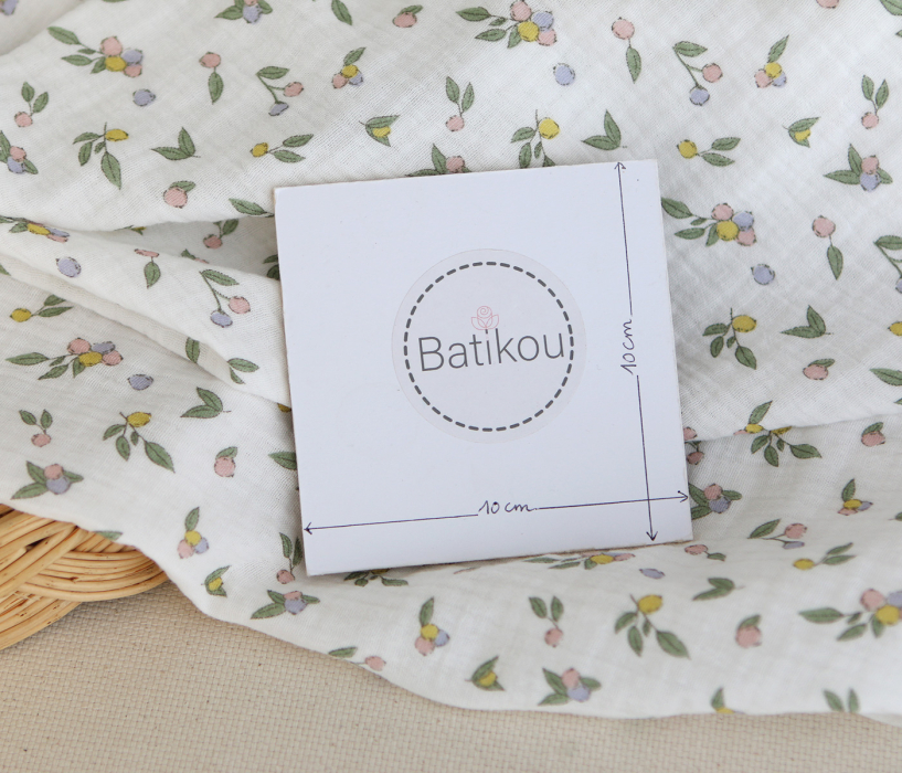 copy of ROZEN - Double gaze de coton BIO blanc motif exclusif bleu cobalt