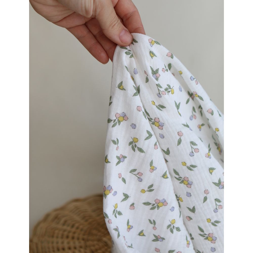 copy of ROZEN - Double gaze de coton BIO blanc motif exclusif bleu cobalt