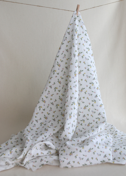 copy of ROZEN - Double gaze de coton BIO blanc motif exclusif bleu cobalt