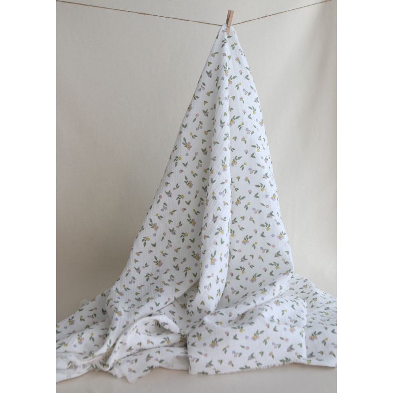 copy of ROZEN - Double gaze de coton BIO blanc motif exclusif bleu cobalt