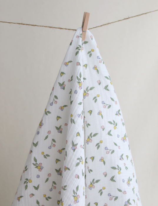 copy of ROZEN - Double gaze de coton BIO blanc motif exclusif bleu cobalt