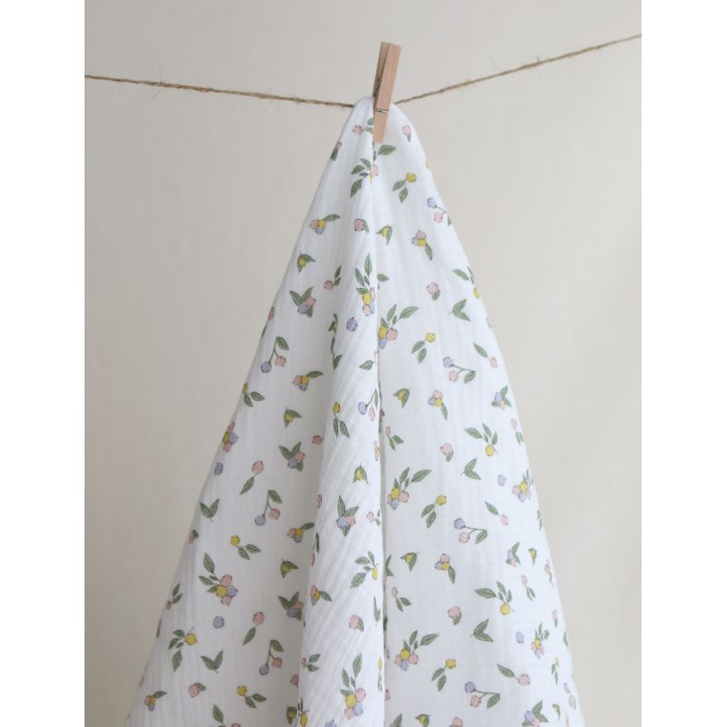 copy of ROZEN - Double gaze de coton BIO blanc motif exclusif bleu cobalt