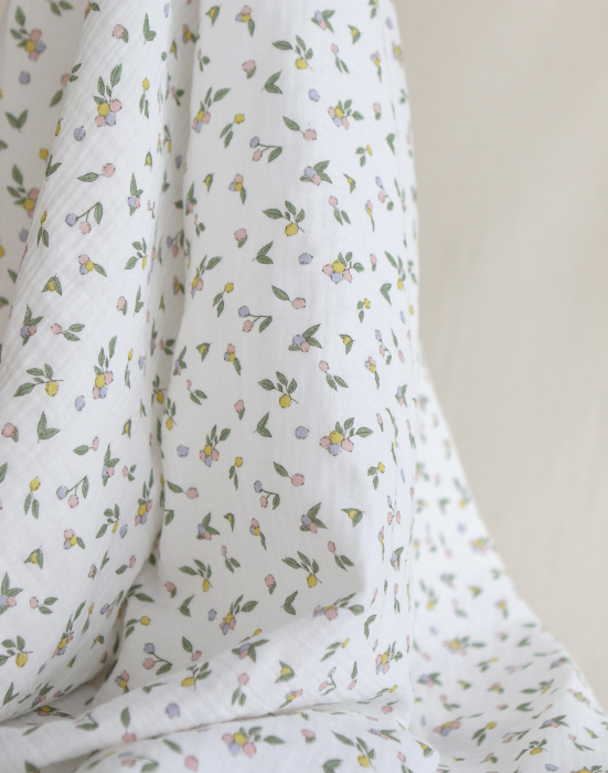 copy of ROZEN - Double gaze de coton BIO blanc motif exclusif bleu cobalt