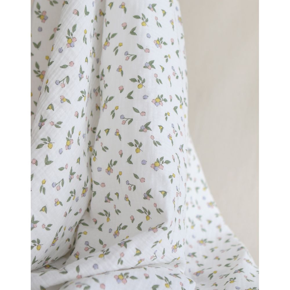 copy of ROZEN - Double gaze de coton BIO blanc motif exclusif bleu cobalt