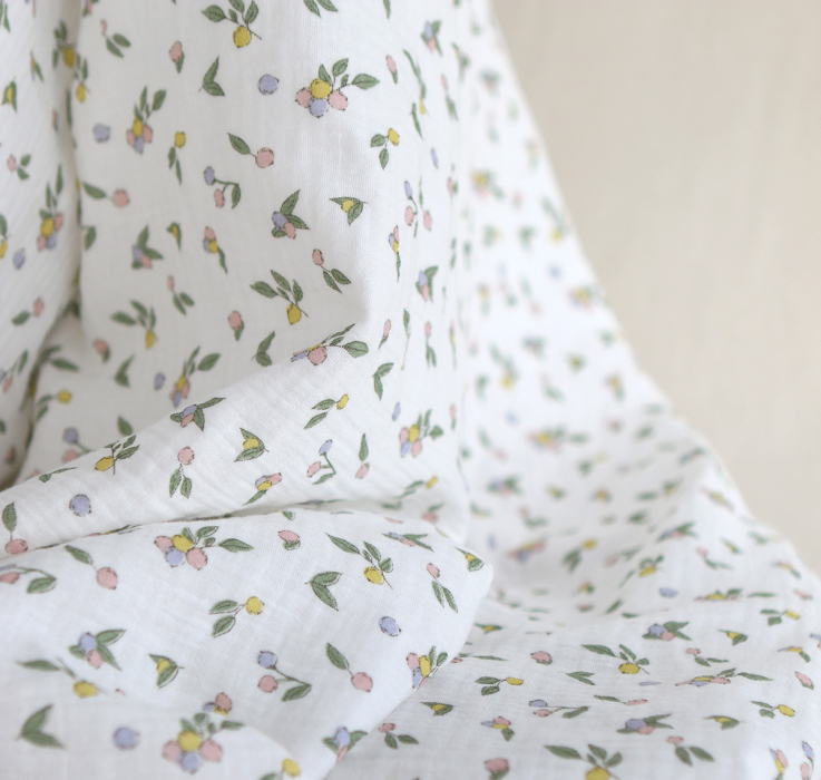 copy of ROZEN - Double gaze de coton BIO blanc motif exclusif bleu cobalt