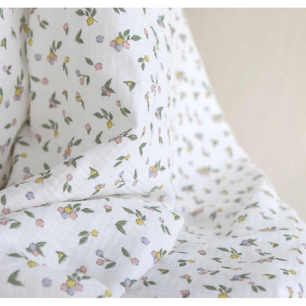 copy of ROZEN - Double gaze de coton BIO blanc motif exclusif bleu cobalt