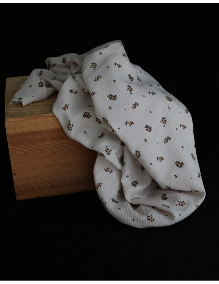 Laure - Double gaze coton BIO motif exclusif cuir fond mastic