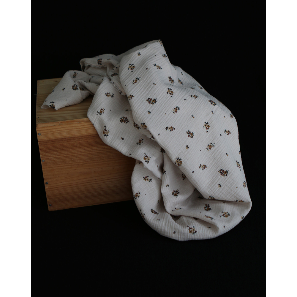 Laure - Double gaze coton BIO motif exclusif cuir fond mastic