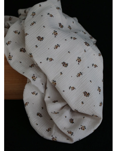 Laure - Double gaze coton BIO motif exclusif cuir fond mastic