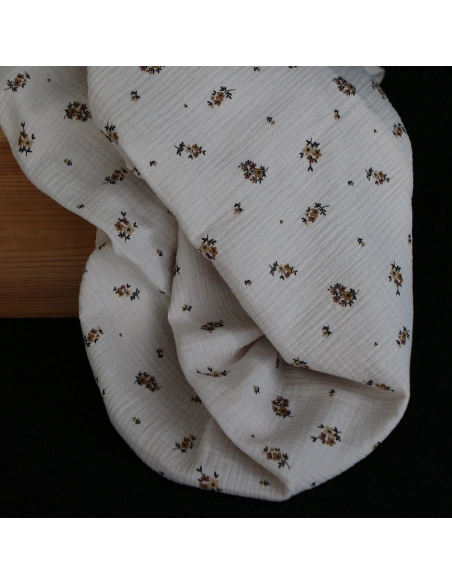 Laure - Double gaze coton BIO motif exclusif cuir fond mastic