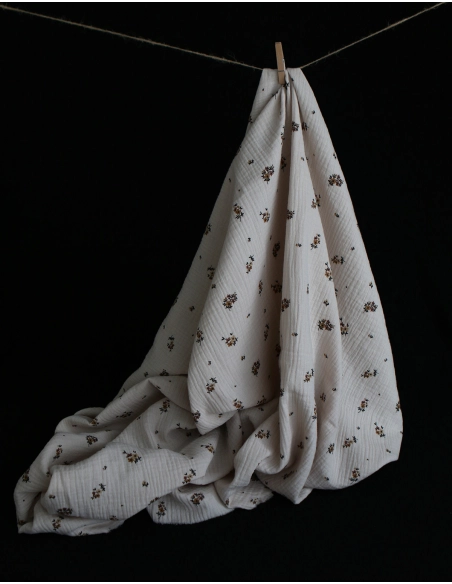 Laure - Double gaze coton BIO motif exclusif cuir fond mastic