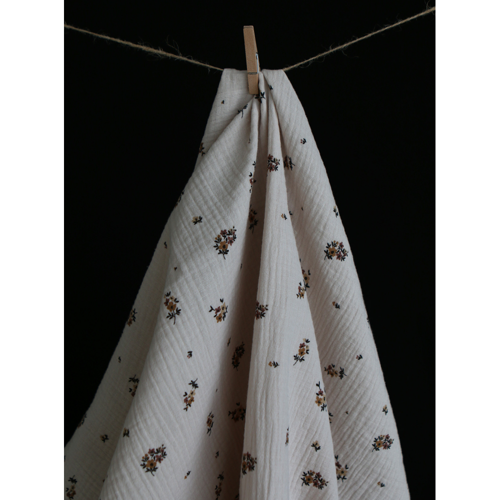 Laure - Double gaze coton BIO motif exclusif cuir fond mastic