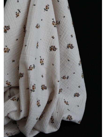 Laure - Double gaze coton BIO motif exclusif cuir fond mastic