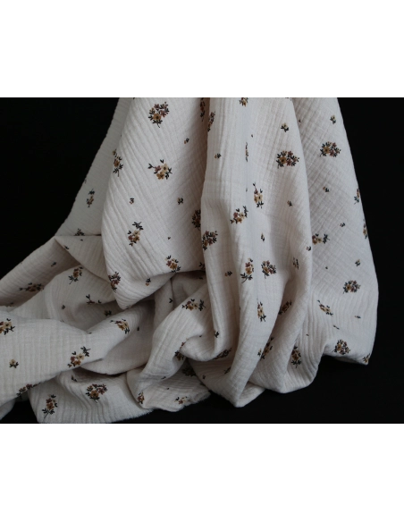 Laure - Double gaze coton BIO motif exclusif cuir fond mastic