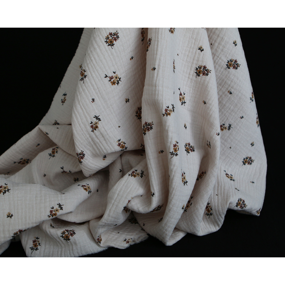 Laure - Double gaze coton BIO motif exclusif cuir fond mastic