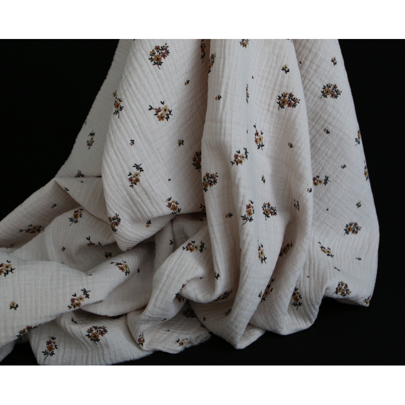 Laure - Double gaze coton BIO motif exclusif cuir fond mastic