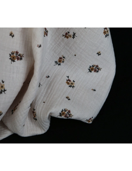 Laure - Double gaze coton BIO motif exclusif cuir fond mastic