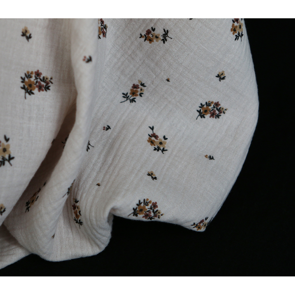 Laure - Double gaze coton BIO motif exclusif cuir fond mastic