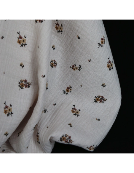 Laure - Double gaze coton BIO motif exclusif cuir fond mastic