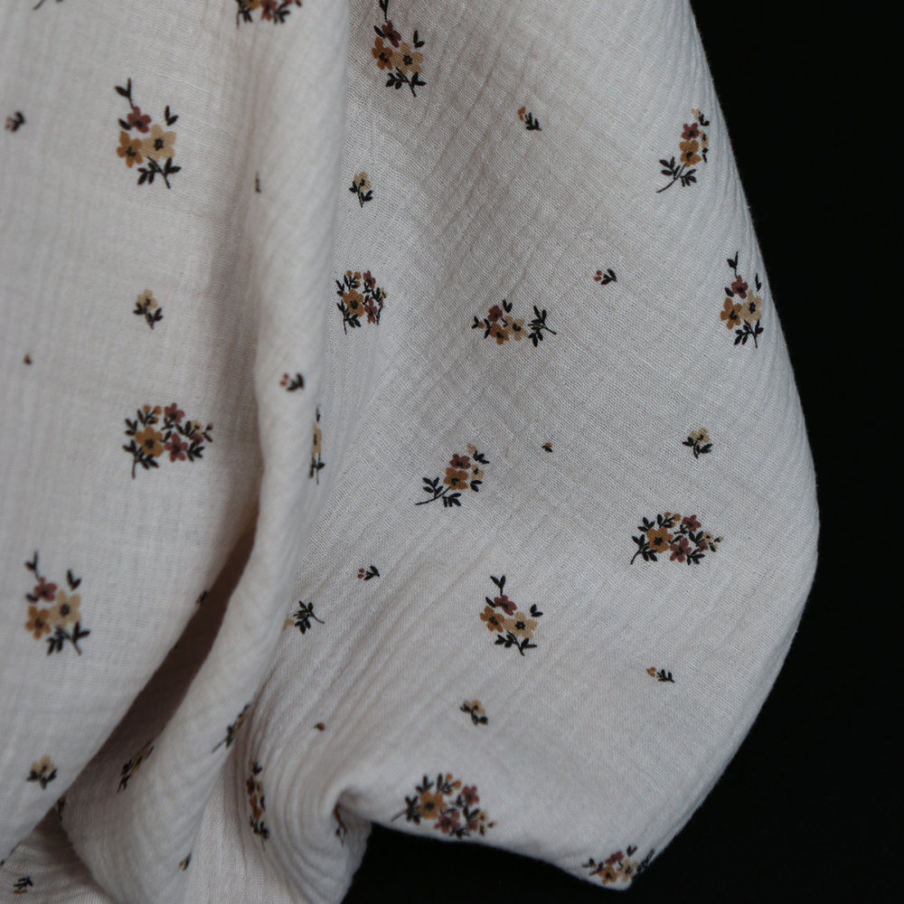 Laure - Double gaze coton BIO motif exclusif cuir fond mastic