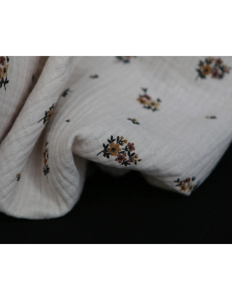 Laure - Double gaze coton BIO motif exclusif cuir fond mastic