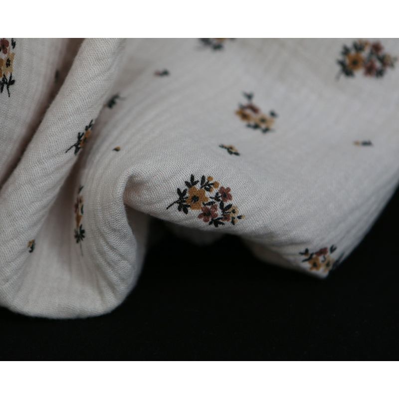 Laure - Double gaze coton BIO motif exclusif cuir fond mastic