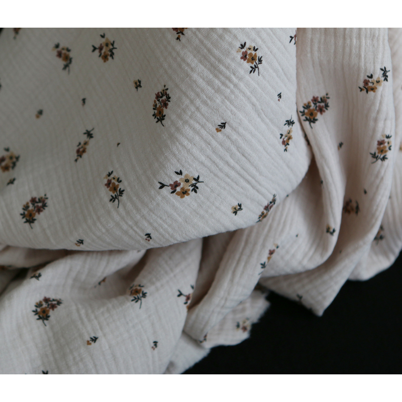 Laure - Double gaze coton BIO motif exclusif cuir fond mastic