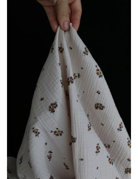 Laure - Double gaze coton BIO motif exclusif cuir fond mastic