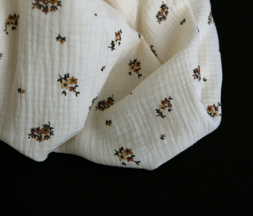 Laure - Double gaze coton BIO motif exclusif cuir fond écru