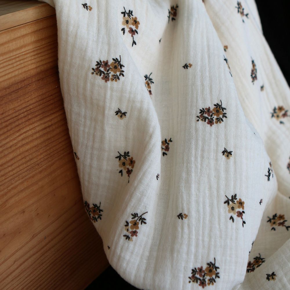 Laure - Double gaze coton BIO motif exclusif cuir fond écru