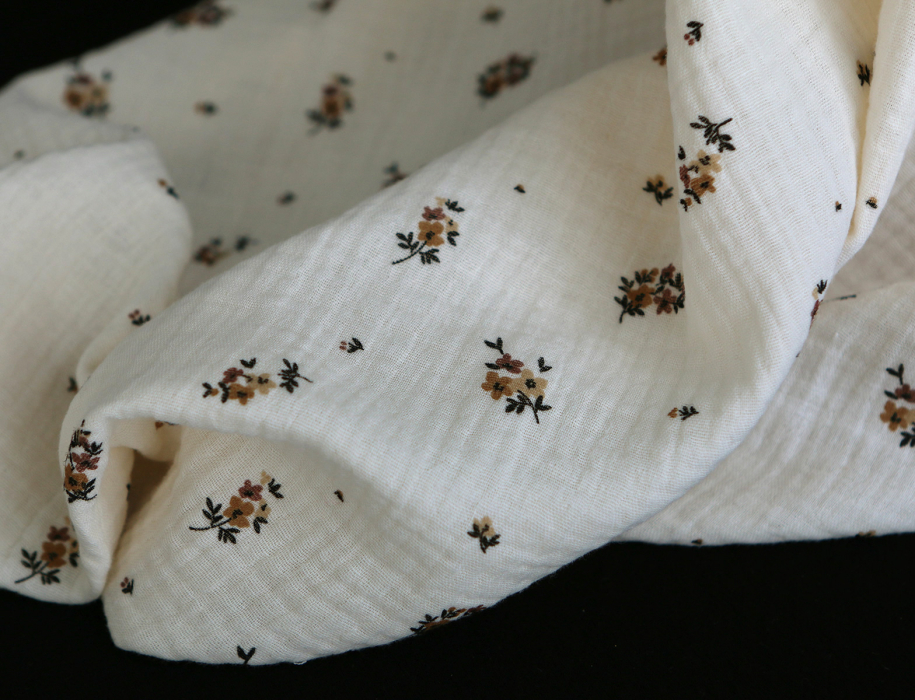 Laure - Double gaze coton BIO motif exclusif cuir fond écru