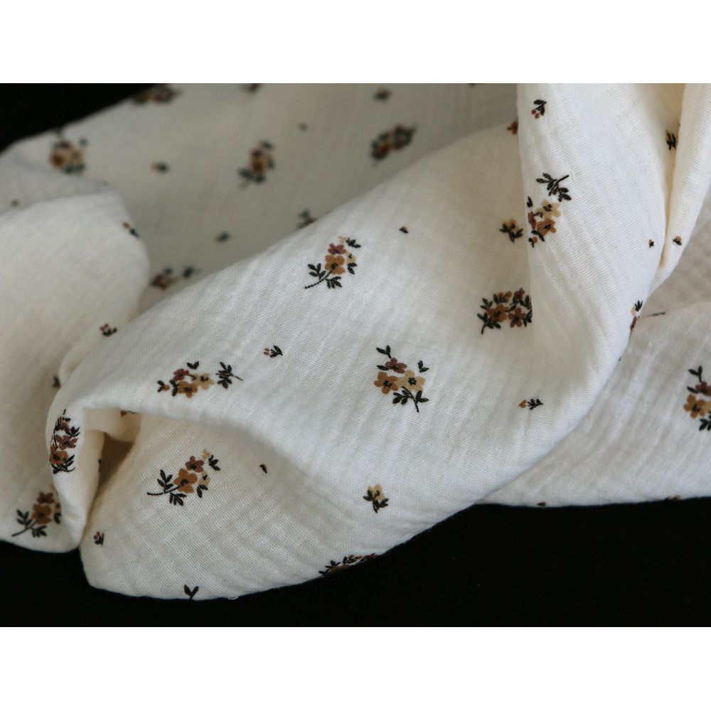 Laure - Double gaze coton BIO motif exclusif cuir fond écru