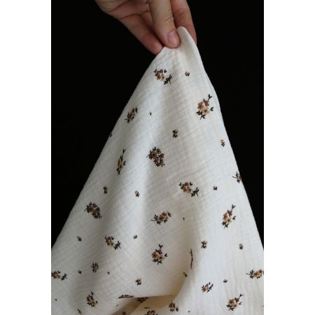 Laure - Double gaze coton BIO motif exclusif cuir fond écru Laure - Double gaze coton BIO motif exclusif cuir fond écru