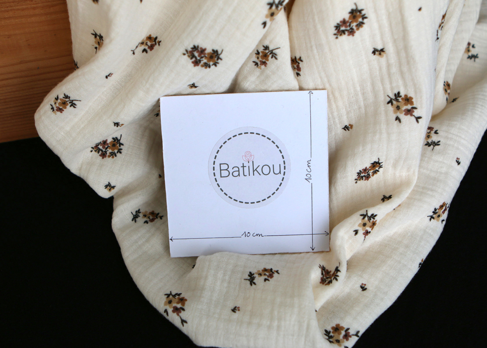 Laure - Double gaze coton BIO motif exclusif cuir fond écru