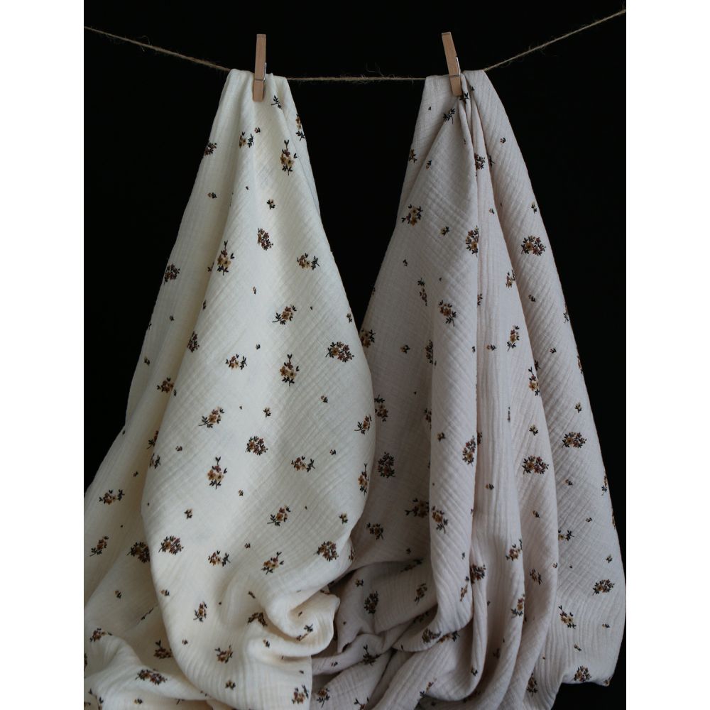 Laure - Double gaze coton BIO motif exclusif cuir fond écru