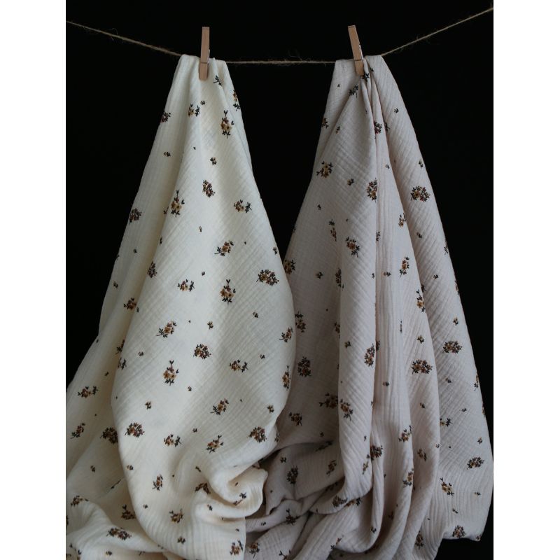 Laure - Double gaze coton BIO motif exclusif cuir fond écru