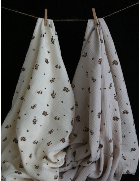 Laure - Double gaze coton BIO motif exclusif cuir fond mastic