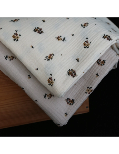 Laure - Double gaze coton BIO motif exclusif cuir fond mastic