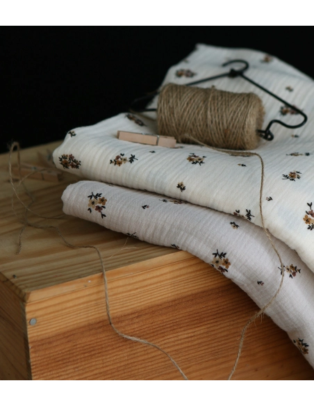 Laure - Double gaze coton BIO motif exclusif cuir fond mastic