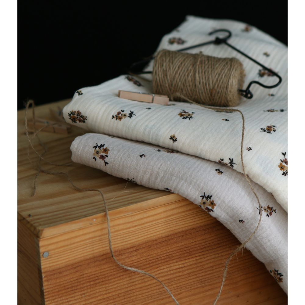 Laure - Double gaze coton BIO motif exclusif cuir fond mastic