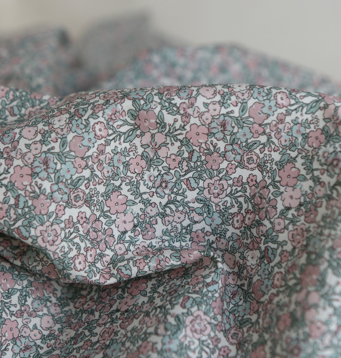 Opheline - Popeline coton douce BIO imprimé fleuri rose et sauge