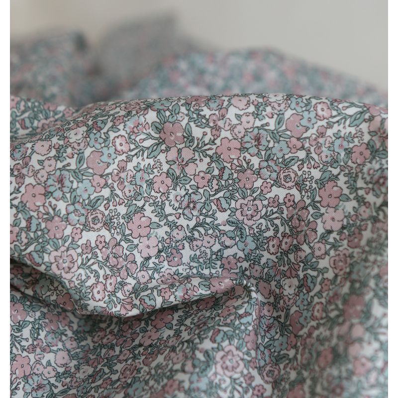 Opheline - Popeline coton douce BIO imprimé fleuri rose et sauge